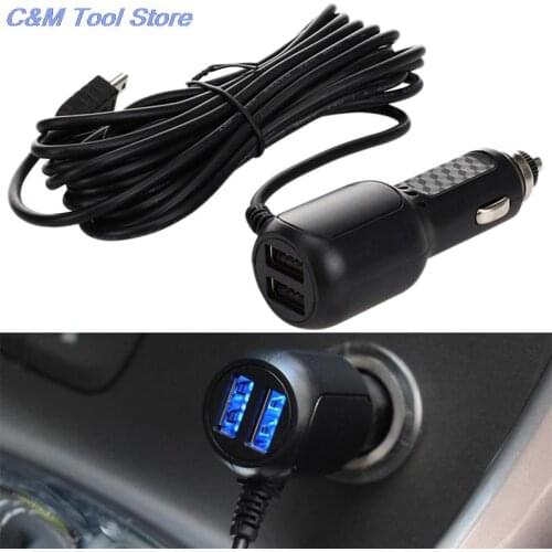 Mini USB Car Charger with 2 USB Port for Car DVR Camera GPS 3.5meter 5V 3.5A Curved