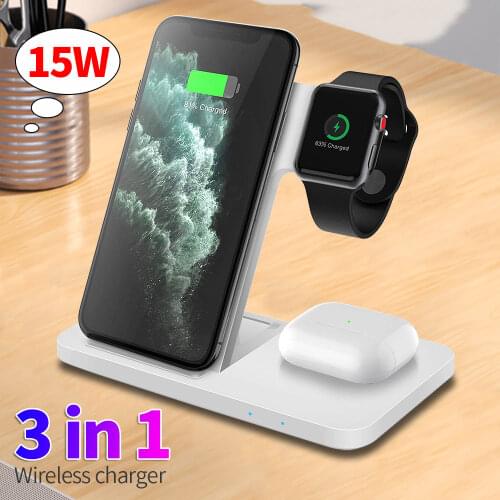 15W 3 in 1 Wireless Charger Fast Charging For iPhone 11 Pro Samsung S10 Wireless Charger Dock Station for iWatch 6 5 Airpods Pro