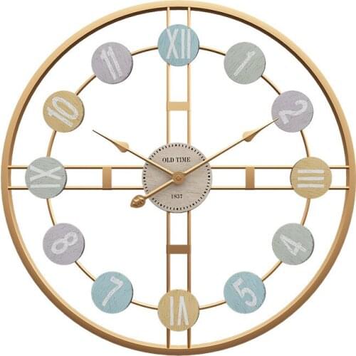 3 Color Retro Large Wall Clock Metal Roman Numeral DIY Home Decor Wall Clock Living Room Bar Cafe Decor Silent Round Watch