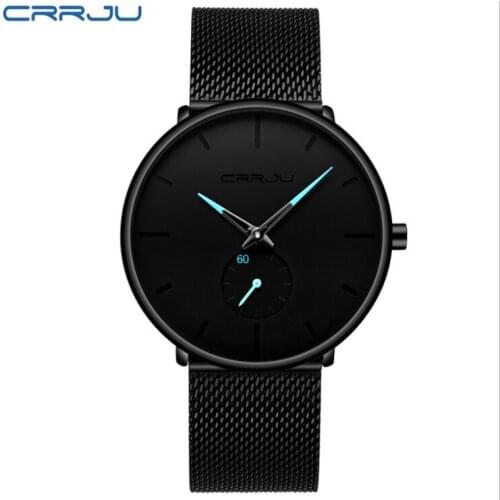 Crrju 2150 top brand mens fashion watches luxury quartz watch Casual slim steel mesh sports waterproof luxury watch