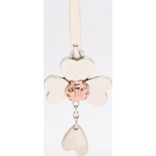 S925 Sterling Silver Four Leaf Clover And Ladybug Bracelet Bangle Pendant Fit Original Bracelet Necklace