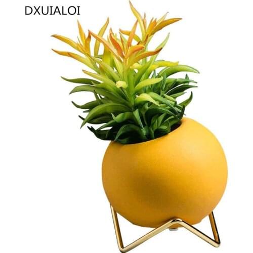 Nordic style ceramic vase with iron frame livingroom flower arrangement flower creative modern minimalist decoration accessories