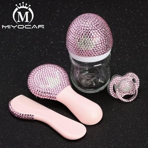 MIYOCAR bling princess set all handmade safe baby comb bling pink pacifier and bling baby bottle shower gift