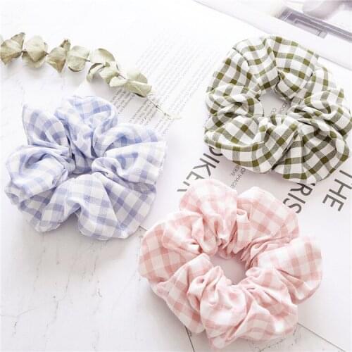 Korean Sweet Net Plaid Elastic Hair Bands Scrunchies Hair Rope Ties For Girls Women Ponytail Holder Hair Rings Hair Accessories