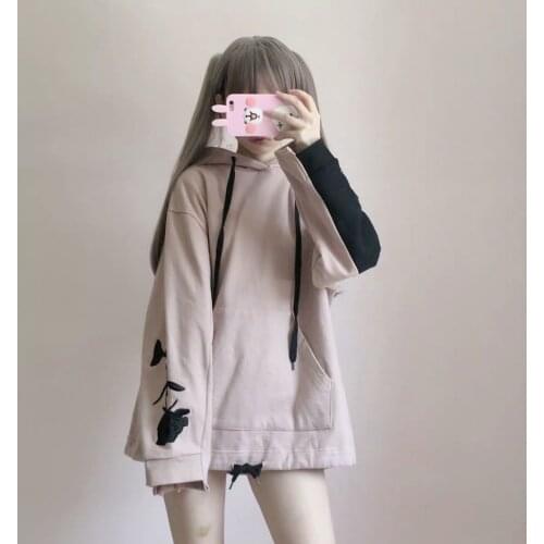 Cool Black Rose Hoodie Sweatshirt Girl Spring Women Loose Punk Hip Hop Tops Cute Funny Oversize Korean High Street Hoodies Coat