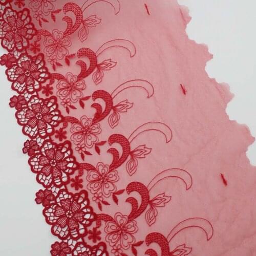 2Yards Red Floral Embroidered Lace Trim Hollow out Water Soluble Edge For Bra Lingerie Sewing Underwear Fabric Accessories