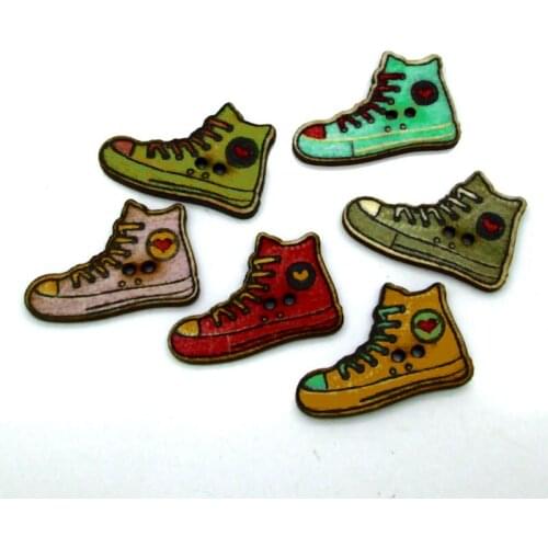 LF 50Pcs Mixed Wooden Shoes Sewing Buttons For Clothes Needlework Scrapbooking Crafts Decorative Diy Accessories