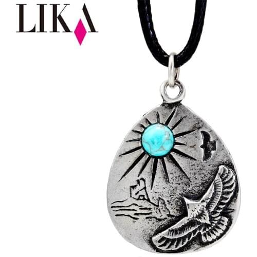 LIKA Alloy Water Drop Pendant Necklace Silver Eagle Pendant Necklace Turquoise Sun Shape Pendant Necklace