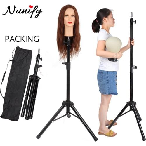 Nunify Wig Head Stand Manikin Head Holder For Hairdressing Tripod For Wigs Head Adjustable Stronger Black Tripod Wig Stand