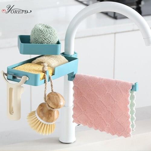 OYOREFD Multilayer Rotatable Sink Sponge Holder Bathroom Kitchen Faucet Hanging Drain Drying Rack Sink Accessories Organizer