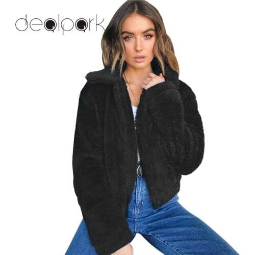 Fashion Women Winter Fleece Coat Turn-down Collar Zipper Cashmere Loose Thick Warm Short Jacket Solid Color Outerwear Overcoat