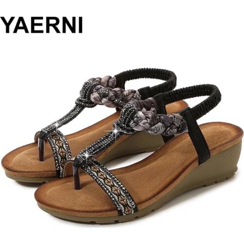YAERNIFashion Women Sandals for 2021 Luxury Shoes Women Bohemia Clip Toe Beach Sandals Wedges Ladies Shoes Light Roman Sandalias