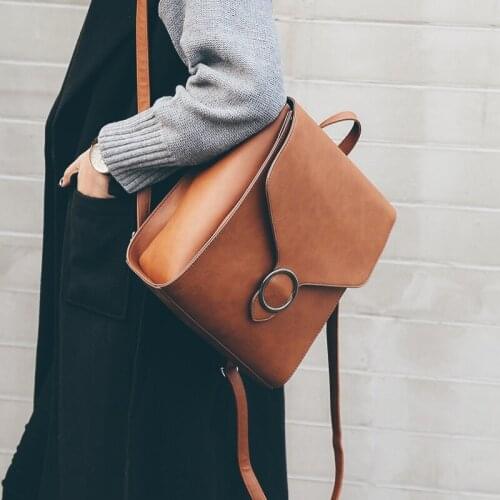 Fashion Women Backpack 2021 PU Leather Retro Female bag schoolbags Teenage Girl High Quality Travel books Rucksack Shoulder Bags