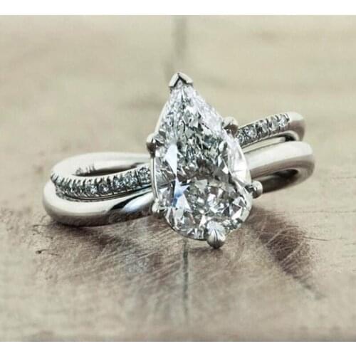 Modyle Leading fashion personality simple and elegant crystal Rings Silver Color Water Drop shapes Zircon ring silver color