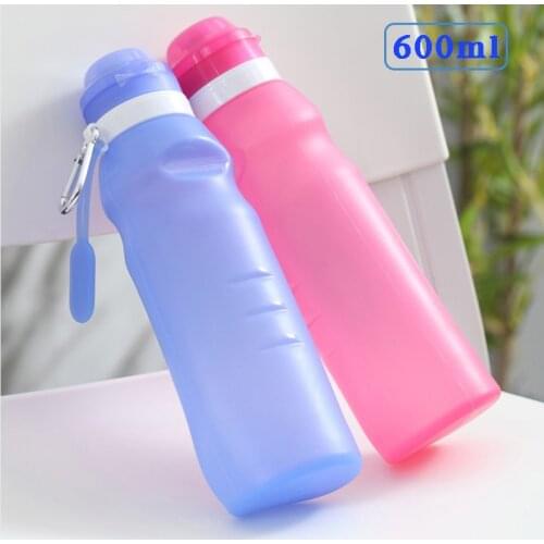 BPA FREE Food Grade 600ML Foldable Water Bottles FDA Free Cycling Silicone Collapsible Travel Light Drink Water Folding Bottle