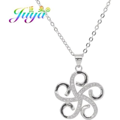 Juya New Classic Necklace Micro Pave Zircon Big Flower Star Pendant Necklace For Women Handmade Craft Christmas Gift