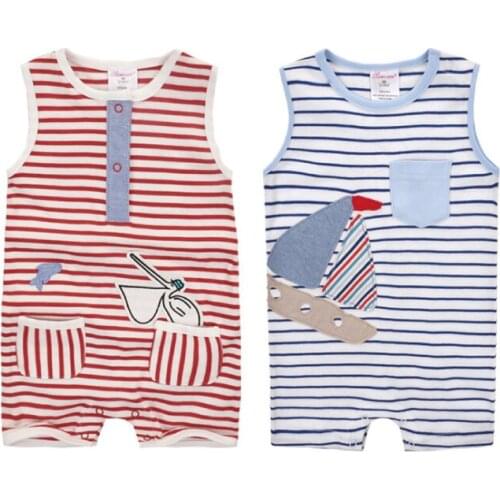 Moms Care Baby Striped Rompers 100% Cotton Sleeveless Wtih Pockets Baby Wear Summer Infant Jumpsuit Boys Girls Clothes