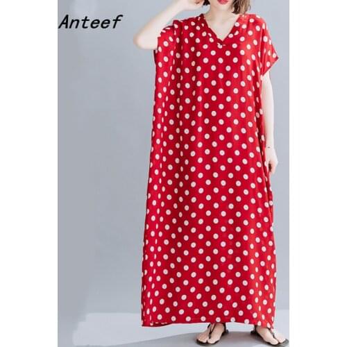 Cotton satin plus size vintage Polka Dot women casual loose long summer beach dress elegant clothes 2021 ladies dresses sundress