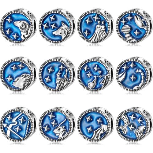 100% Real 925 Sterling Silver Zodiac Taurus Virgo Beads Charm 12 Constellation Fit Original JIUHAO Bracelet bangle DIY Jewelry