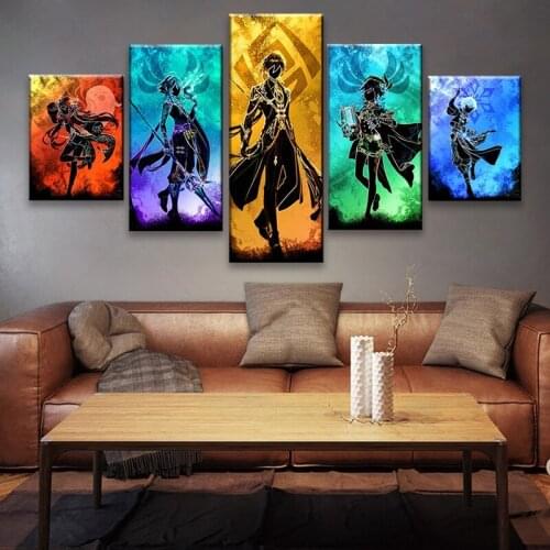 5 Piece Genshin Impact Posters HD Game Poster Anime Girl Poster Sticker Home Decor Study Bedroom Bar Cafe Wall Painting