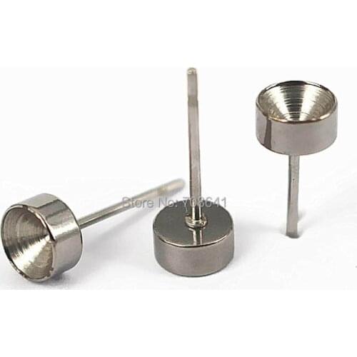 Stainless Steel Stud Earrings Bases Blank Settings 4mm 5mm Circle Point Back Rhinestone Cabochon Ear Pins Earrings post Findings