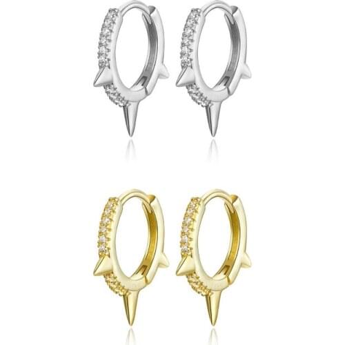 Gold Silver Color Punk Spike Pave Huggie Hoop Earrings for Women and Men Crystal Zirconia Hiphop Rock Party Jewelry Pendientes