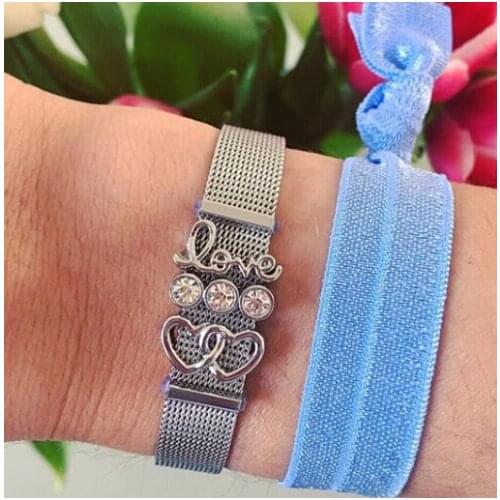 Vinnie Design Jewelry Stainless Steel Silver Color Keeper Bracelet Sets with Love Heart Charms