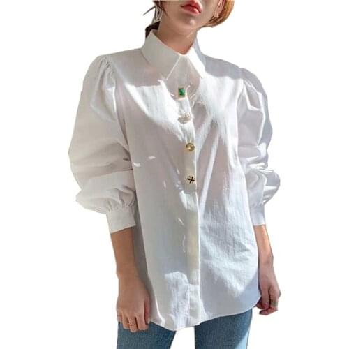 Office Lady Blouse 2021 Spring Women Single Breasted Turn-Down Collar Long Sleeve Chic Button Minimalist Loose Shirt