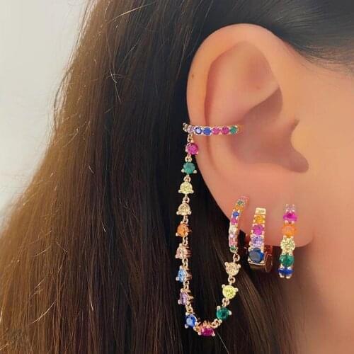 Gold Filled Colorful Rainbow CZ Round Hoops Earring Simple Lovely Girls Huggies Small Skinny Boho Classic Minimal Earrings