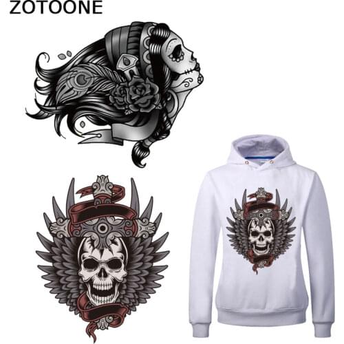 ZOTOONE Stripes for Clothes Punk Skull Iron on Transfer Patches Applique Clothes Printed Diy Patch Application Thermo Stickers C