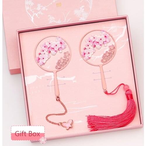 1/2pcs Classical Chinese Style Bookmarks Metal Material Pink Peach Blossom Classification Mark Creative Gift