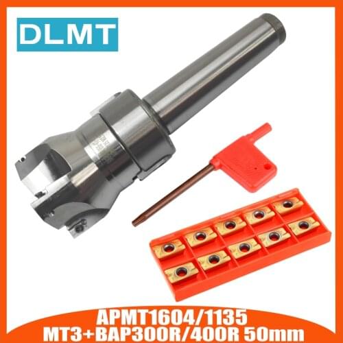 1pc 4 Flutes MT3 400R Face End Mill Cutter 50mm + 10pcs APMT1604 Carbide Inserts with Wrench For Milling Tool BAP400R BAP300R