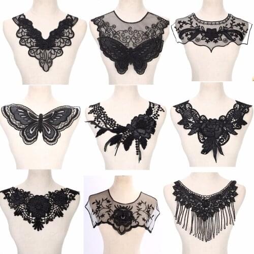 1Pcs Black White Fine Venise Lace Fabric Dress Applique Blouse Sewing Trims DIY Neckline Collar Costume Decoration Accessories