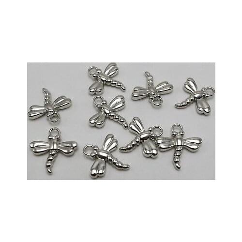 100 Silver Colour Tone Metallic Acrylic Dragonfly Charm Pendants 21mm