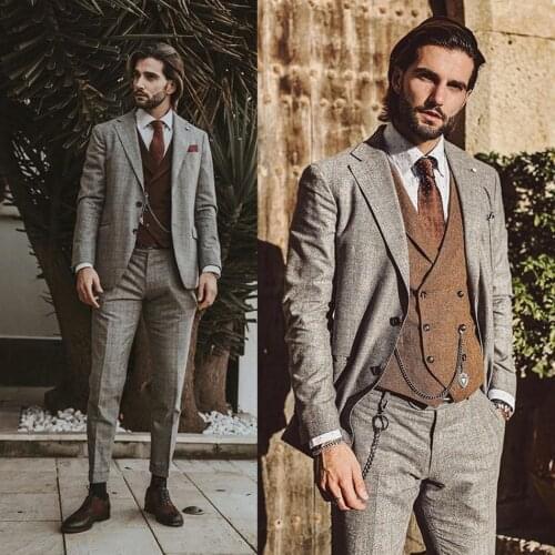 2020 Mens Suits Wool Blend 2 Piece（Coat+Pants) Notched Lapel Costume Homme Handsome Suit Custom Made