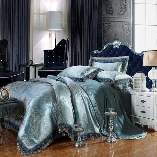 48 Luxury Silk Bedding Set Embroidery Bed Linens Tencel Satin Bed Sheet Set Jacquard Bedclothes Queen/King Size Bed cover 4/6pcs