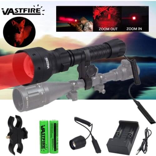 500 Yards Red Light Weapon light 67mm Lens Zoomable Focus Red Light LED Hunting light Torch with 18650 Battery