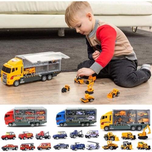 Cars Truck +Small Car Metal Alloy Police Car Engineering Vehicle Fire Truck And Plastic Modle Car Toys Gifts For Children