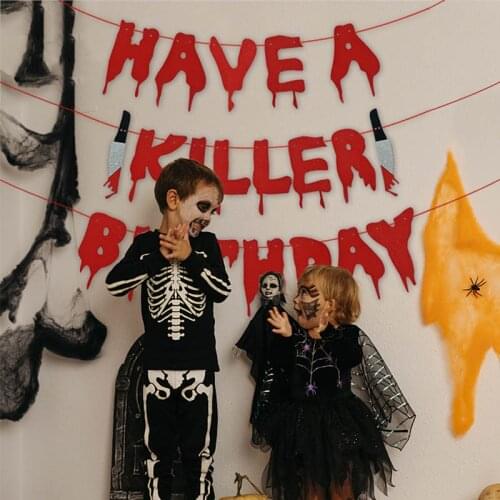 Birthday Party Halloween Banner Blood Paper Flag Decorations Spooky Garlands Birthday Bunting Halloween Ornament Props
