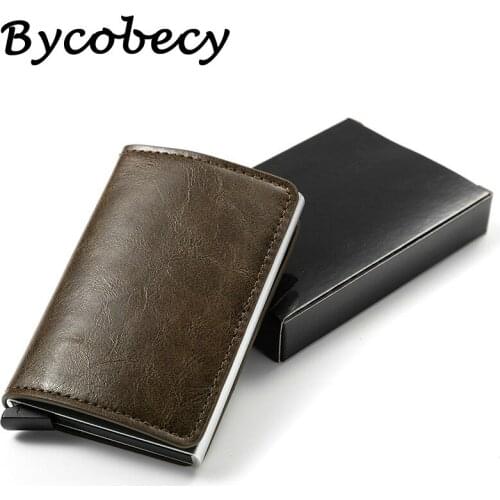 Bycobecy Anti Rfid Credit Card Holder Case Men PU Leather ID Card Holder Bank Aluminium Metal Wallet Creditcard Holder With Box