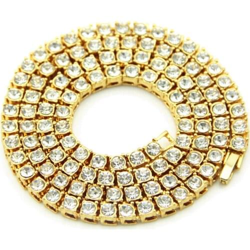 1 Row Mens Hip Hop Bling Bling Iced Out Tennis Chains Necklaces Gold Color Chain Fashion Jewelry