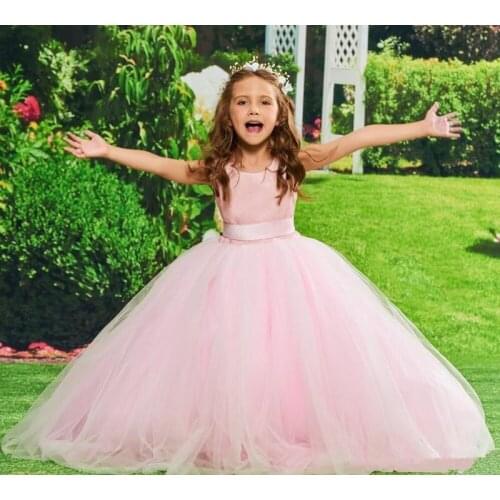 Flower Girl Dresses Beaded belt Puffy Lace For Sleeveless Tulle Communion Get Together Pageant Dresses