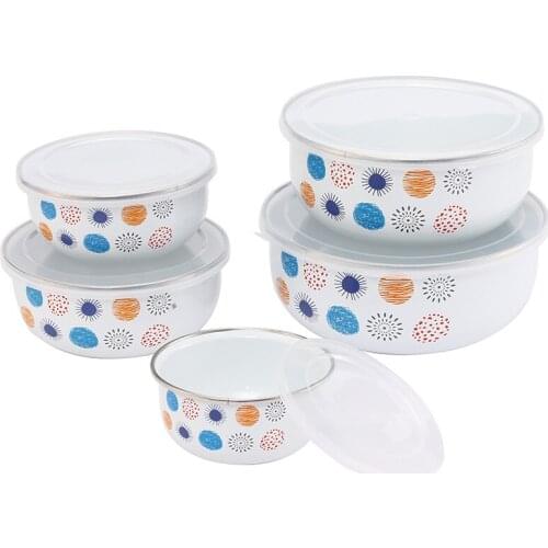 Enamel Bowl Five Piece Set Fresh Box Lunch Box 5 Pieces/set Classic White Enamel Dessert Bowls Soup Pots Salad Bowl Food bowl