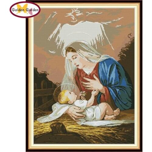 GG Madonna&Child Paintings Cross Stitch Embroidery Needleworks Joy Sunday Printed Cotton Canvas Cross Stitch Sets for Home Decor