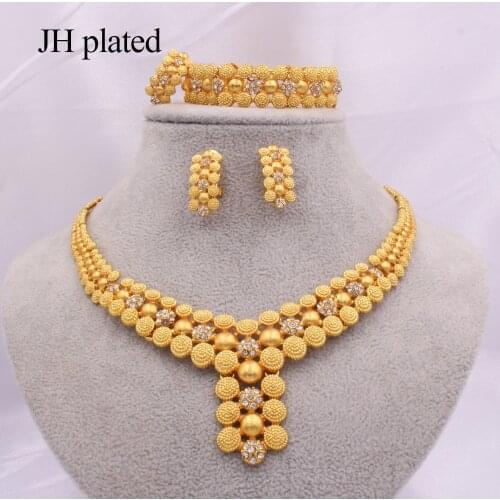 Dubai 24K gold color Jewelry sets of women Indian Ethiopia bridal African wedding gift Necklace earrings ring bracelet Party set