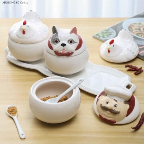 Creative Ceramic Seasoning Pot Seasoning Box Salt Pot Soy Sauce Vinegar Bottle Set Simple Combination Household Kitchen Supplies