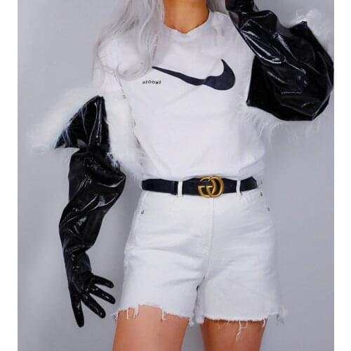 LATEX LONG GLOVES Unisex Black Faux Leather 85cm Fur Lining Extra Warm Winter Women Leather Gloves PU248