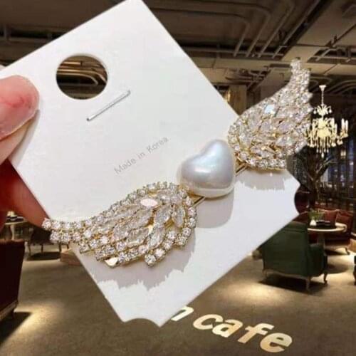 MOGAKU 2021 Trendy Heart Hairpins Women Fashion Crystal Angel Wings Side Hair Clips for Girl Party Wedding Bridal Bling Jewelry
