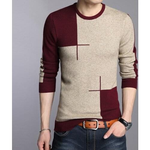New arrival mens autumn round neck plaid sweaters male casual patchwork plaid cashmere pullovers warm jumper