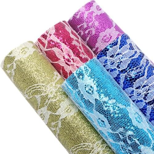 8pcs 20*33cm Lace Design Printed Faux Synthetic Leather Set for Bows Leatherette Fabric in Craft DIY Handmade Materials,1Yc10074